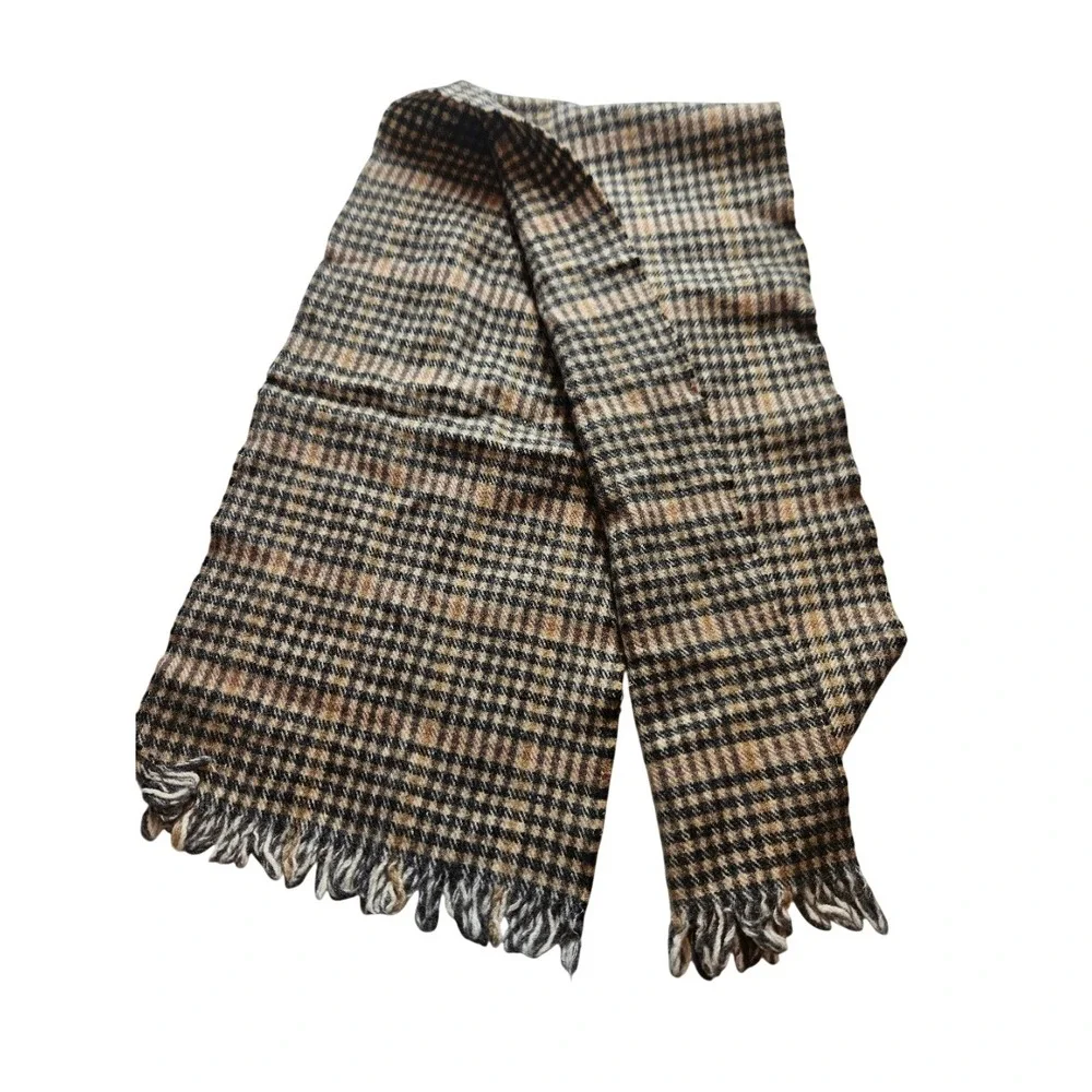 Scotscarf 100% Pure New Wool Scarf Made in Scotland Houndstooth Plaid Tan Black
